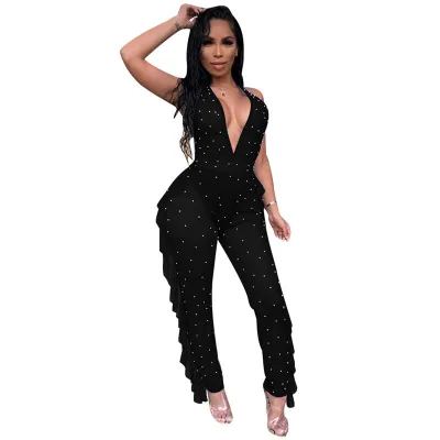S-2XL Women Sexy Deep V Backless Stringy Selvedge Jumpsuits