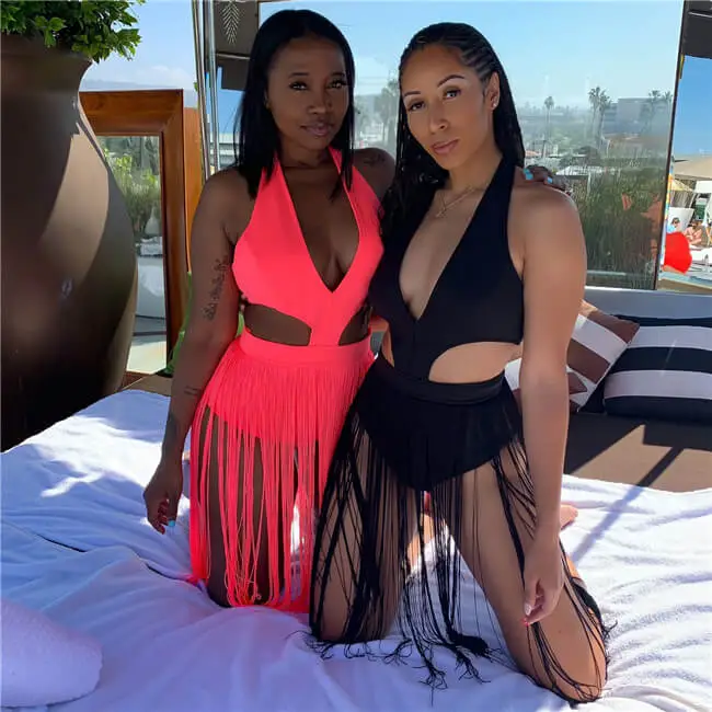 S-3XL Women Sexy Halter Neck Solid Color Fringes Decoration Rompers