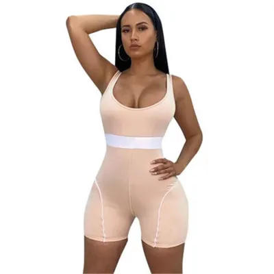S-XL Women Sport Color Blocking Sleeveless Rompers
