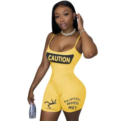 S-2XL Women Letter Printing Strap Rompers Street Style