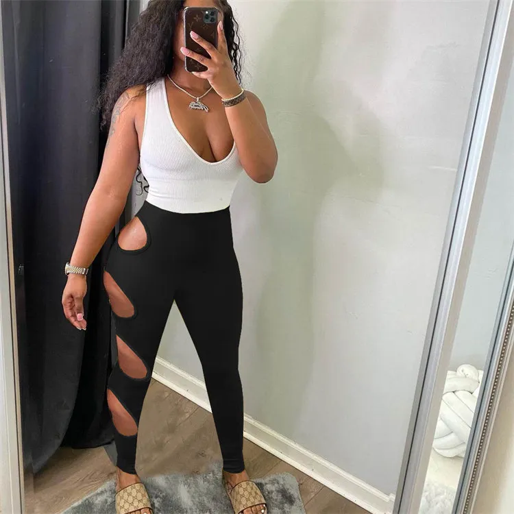 S-2XL Women Color Blocking Patchwork Hollow Out Jumpsuits Street Hipster Style