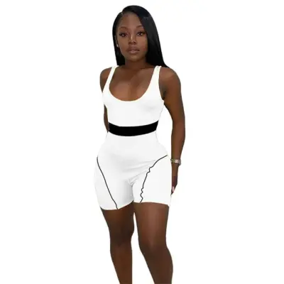 XS-5XL Women Color Blocking Patchwork Rompers Sports Knitting Sleeveless