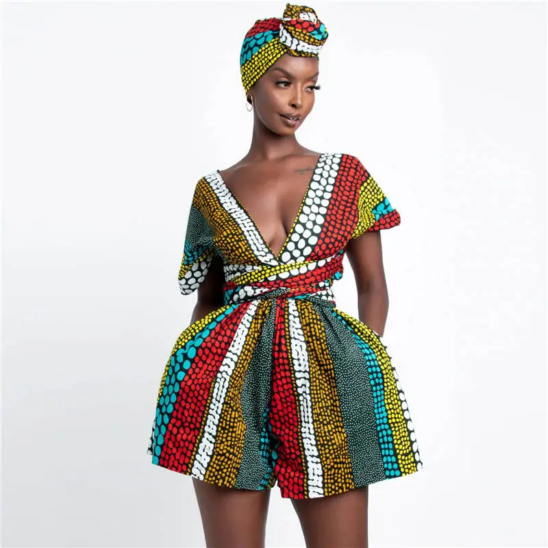 S-XL Women Graphic Printing V Neck Rompers Urban Leisure