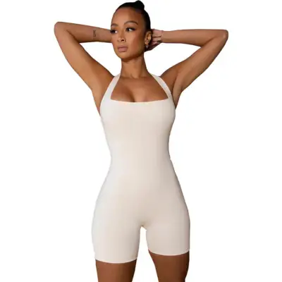 XS-XL Women Solid Color Halter Neck Rompers Street Hipster Sports