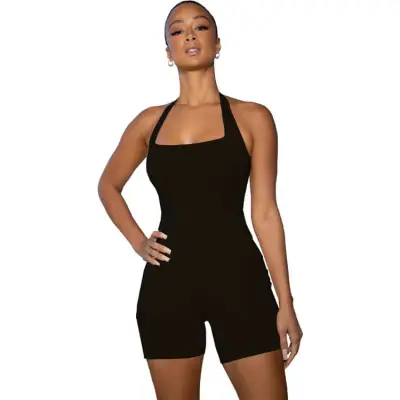 XS-XL Women Solid Color Halter Neck Rompers Street Hipster Sports