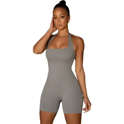 XS-XL Women Solid Color Halter Neck Rompers Street Hipster Sports