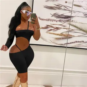 S-XL Women Sexy Solid Color Cut Out Rompers