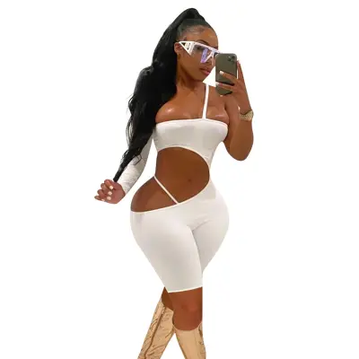 S-XL Women Sexy Solid Color Cut Out Rompers