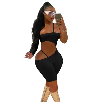 S-XL Women Sexy Solid Color Cut Out Rompers