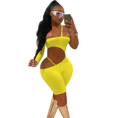 S-XL Women Sexy Solid Color Cut Out Rompers