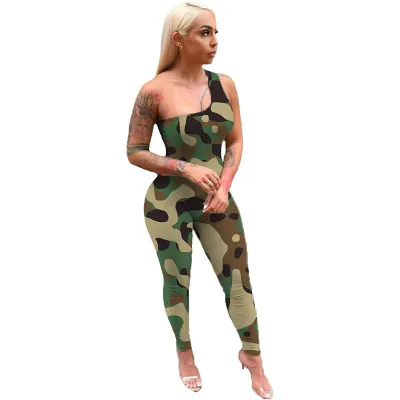 S-XL Women One Shoulder Graphic Printing Jumpsuits Urban Leisure