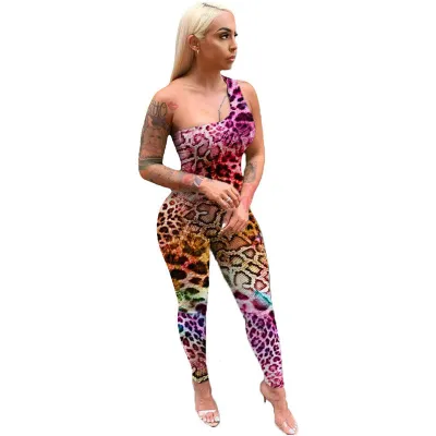 S-XL Women One Shoulder Graphic Printing Jumpsuits Urban Leisure