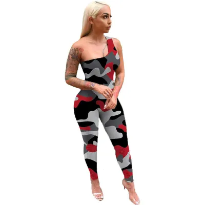 S-XL Women One Shoulder Graphic Printing Jumpsuits Urban Leisure