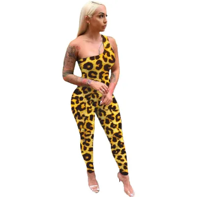S-XL Women One Shoulder Graphic Printing Jumpsuits Urban Leisure
