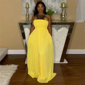 S-3XL Women Strapless Wide Leg Jumpsuits Solid Color Romper