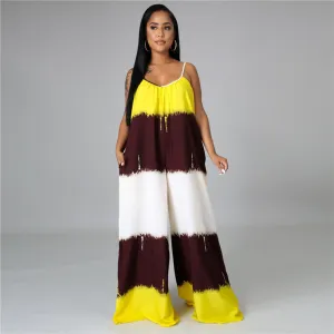 S-2XL Women Casual Color Blocking Strap Rompers