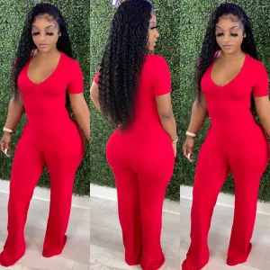 S-2XL Women Casual Cotton V Neck Loose Jumpsuits