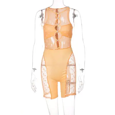 S-L Women Sexy See-Through Cut Out Rompers