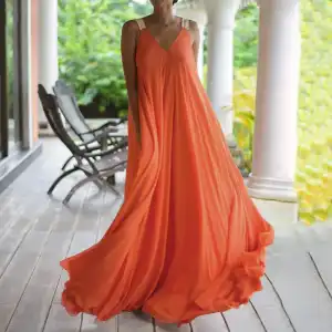 S-5XL Women Solid Color Sleeveless V-Neck Maxi Dress