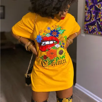 Women Casual Flower Printing Round Neck T-Shirt