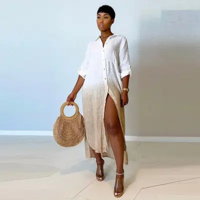 S-XXL Women Casual Single-breasted Maxi Dresses Cotton Linen