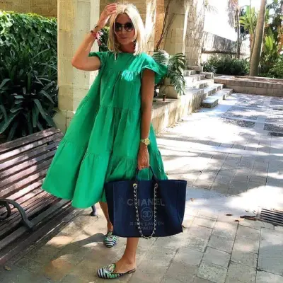 Women Loose Solid Color Ruffled Swing Dress