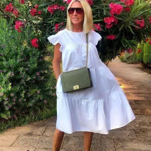 Women Loose Solid Color Ruffled Swing Dress