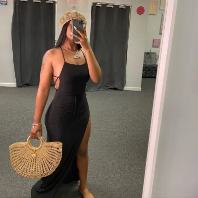 S-XL Women Sexy Backless Solid Color Split Maxi Dress