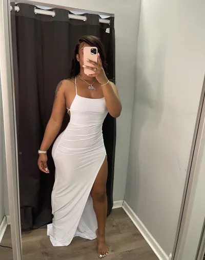 S-XL Women Sexy Backless Solid Color Split Maxi Dress