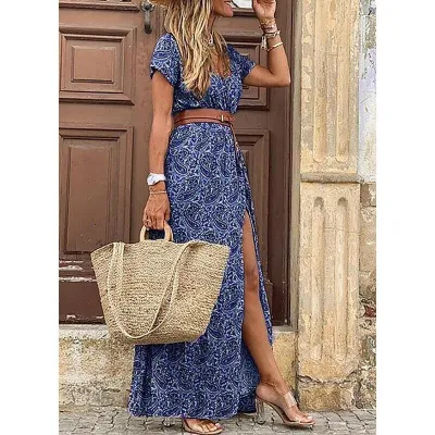 S-3XL Women Bohemia V-neck Floral Print Maxi Dress