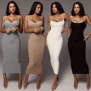 S-L Women Sexy Rib-knit Strap Maxi Dress