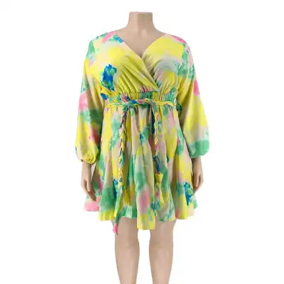 S-XL Women Color Blocking Defined Waist Swing Dress