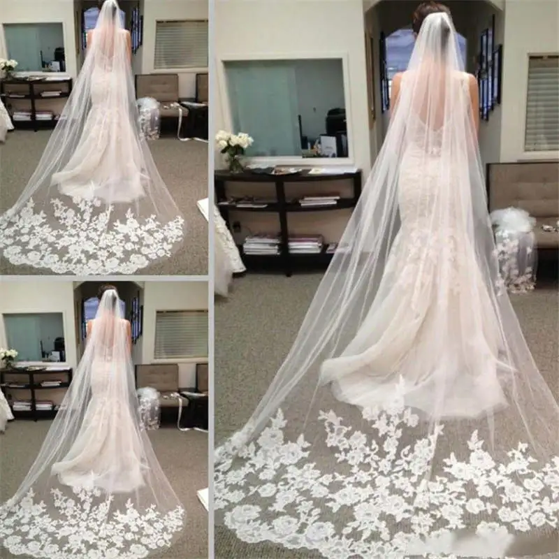 Simple Lace Flower Design Romantic Wedding Bridal Veil With Comb