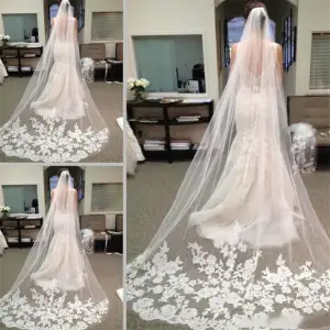 Simple Lace Flower Design Romantic Wedding Bridal Veil With Comb