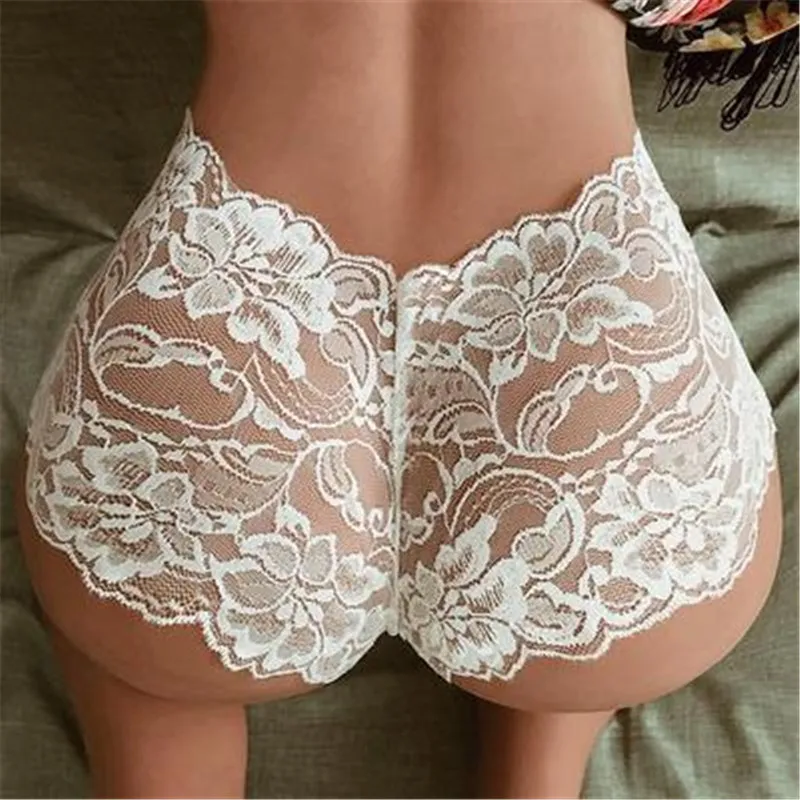 S-5XL Women Plus-size Sexy Lace See-through Boxer Panties