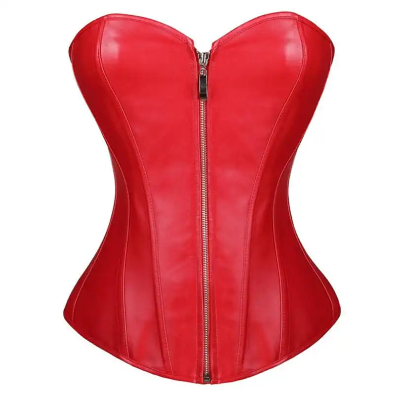 S-6XL Women Fashion PU Leather Zipper Lace Up Corset Shapewear
