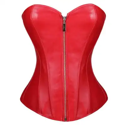 S-6XL Women Fashion PU Leather Zipper Lace Up Corset Shapewear