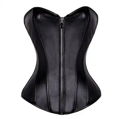 S-6XL Women Fashion PU Leather Zipper Lace Up Corset Shapewear