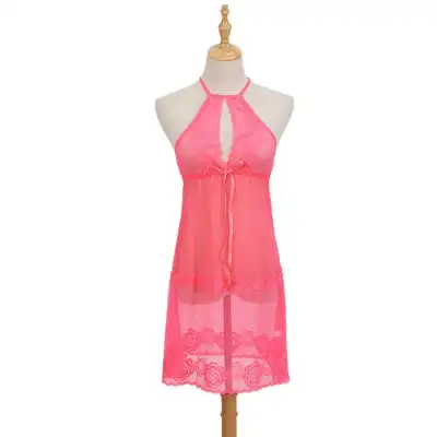 Women Sexy Halter Neck Lace Patchwork See-through Sleep Dress