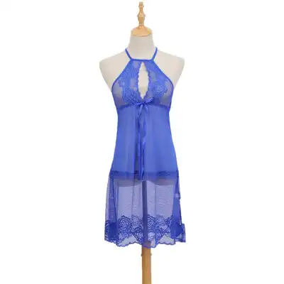 Women Sexy Halter Neck Lace Patchwork See-through Sleep Dress