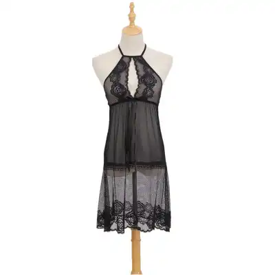 Women Sexy Halter Neck Lace Patchwork See-through Sleep Dress
