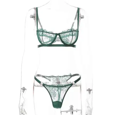 S-L Women Sexy Bandeau See-through Lace Bra Set