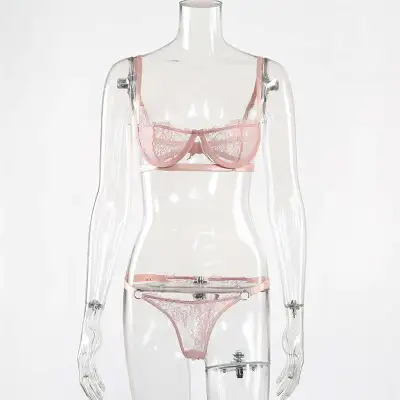 S-L Women Sexy Bandeau See-through Lace Bra Set