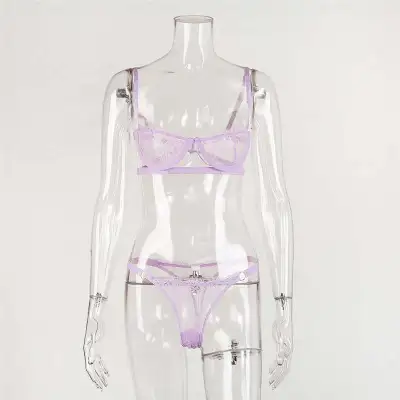 S-L Women Sexy Bandeau See-through Lace Bra Set