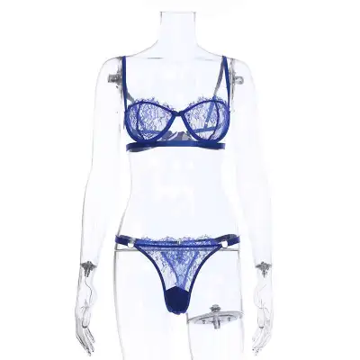 S-L Women Sexy Bandeau See-through Lace Bra Set