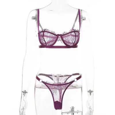 S-L Women Sexy Bandeau See-through Lace Bra Set