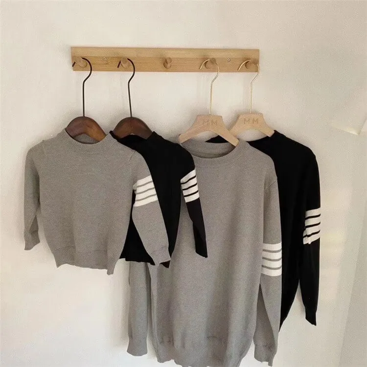 Japanese Style Rabbit Fur Knit Family Matching Sweatshirt Solid Color Stripe Printed