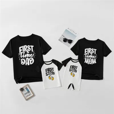S-XL Family Matching Contrast Letter Printed Cotton Blended Tee