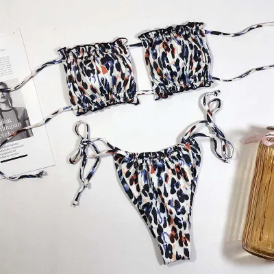 S-L Women Sexy Hollow Out Polka Dot Print Ruffled Two-pieces Swimsuit