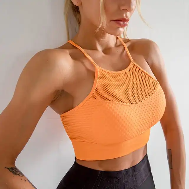 S-L Women Fashion Solid Color Mesh Breathable Sports Bra
